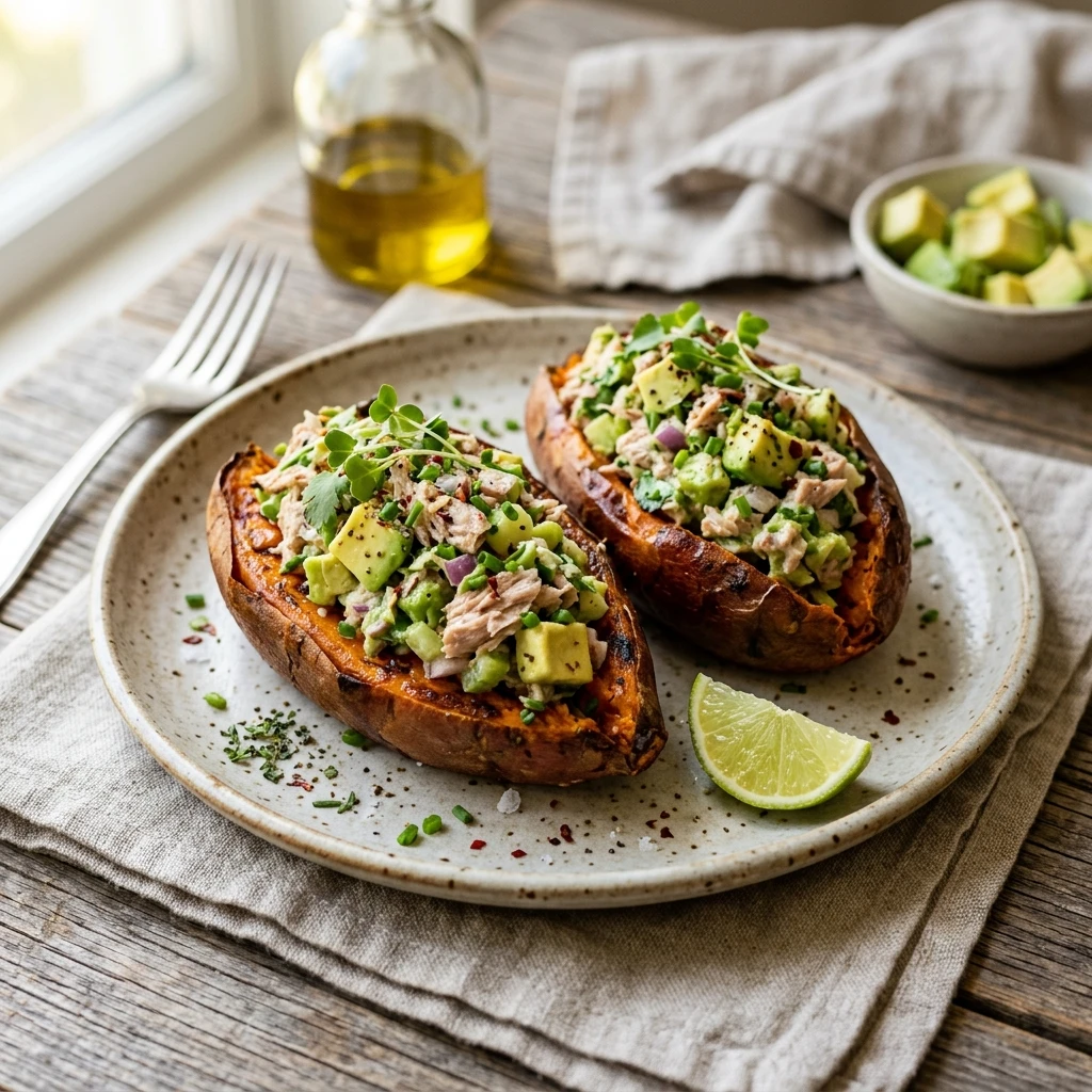 Avocado Tuna Stuffed Sweet Potatoes