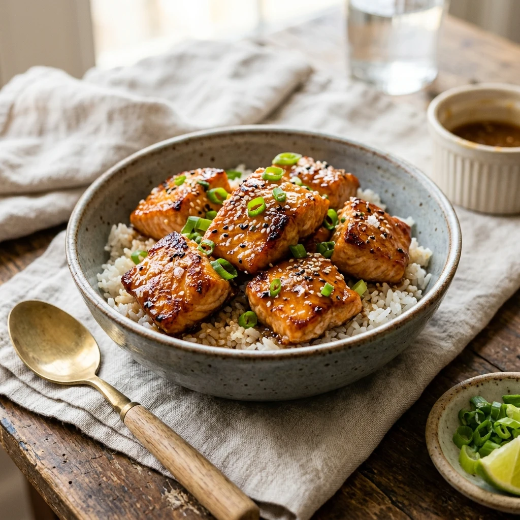 Honey Garlic Air Fryer Salmon Bites
