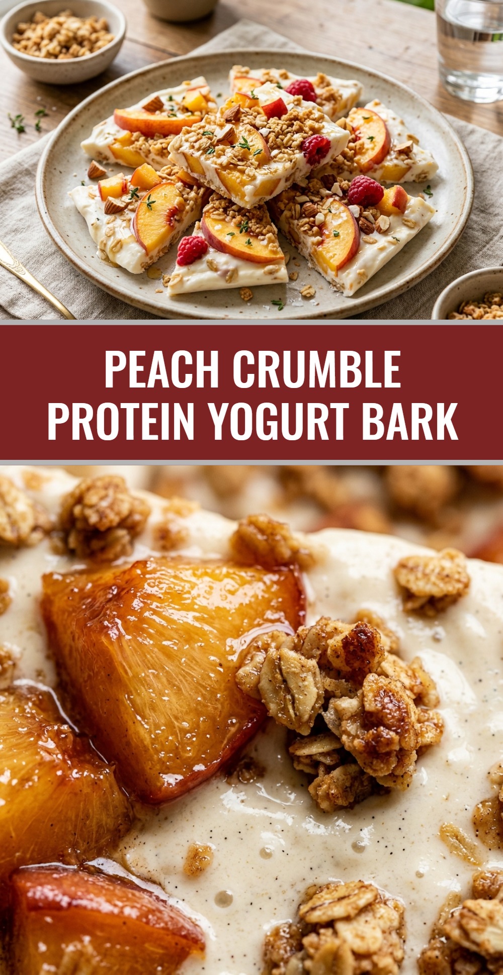 Peach Crumble Protein Yogurt Bark