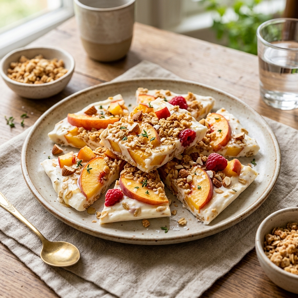 Peach Crumble Protein Yogurt Bark