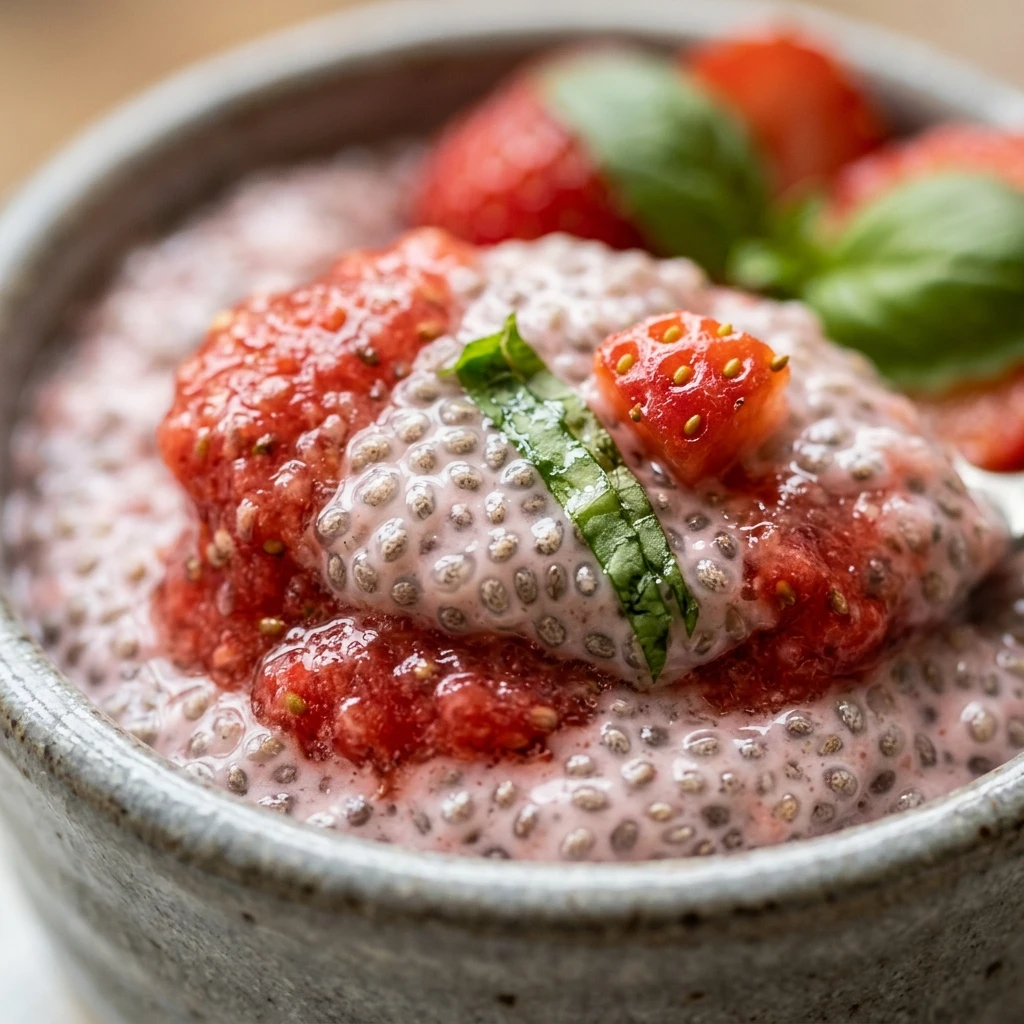 Strawberry Basil Chia Pudding