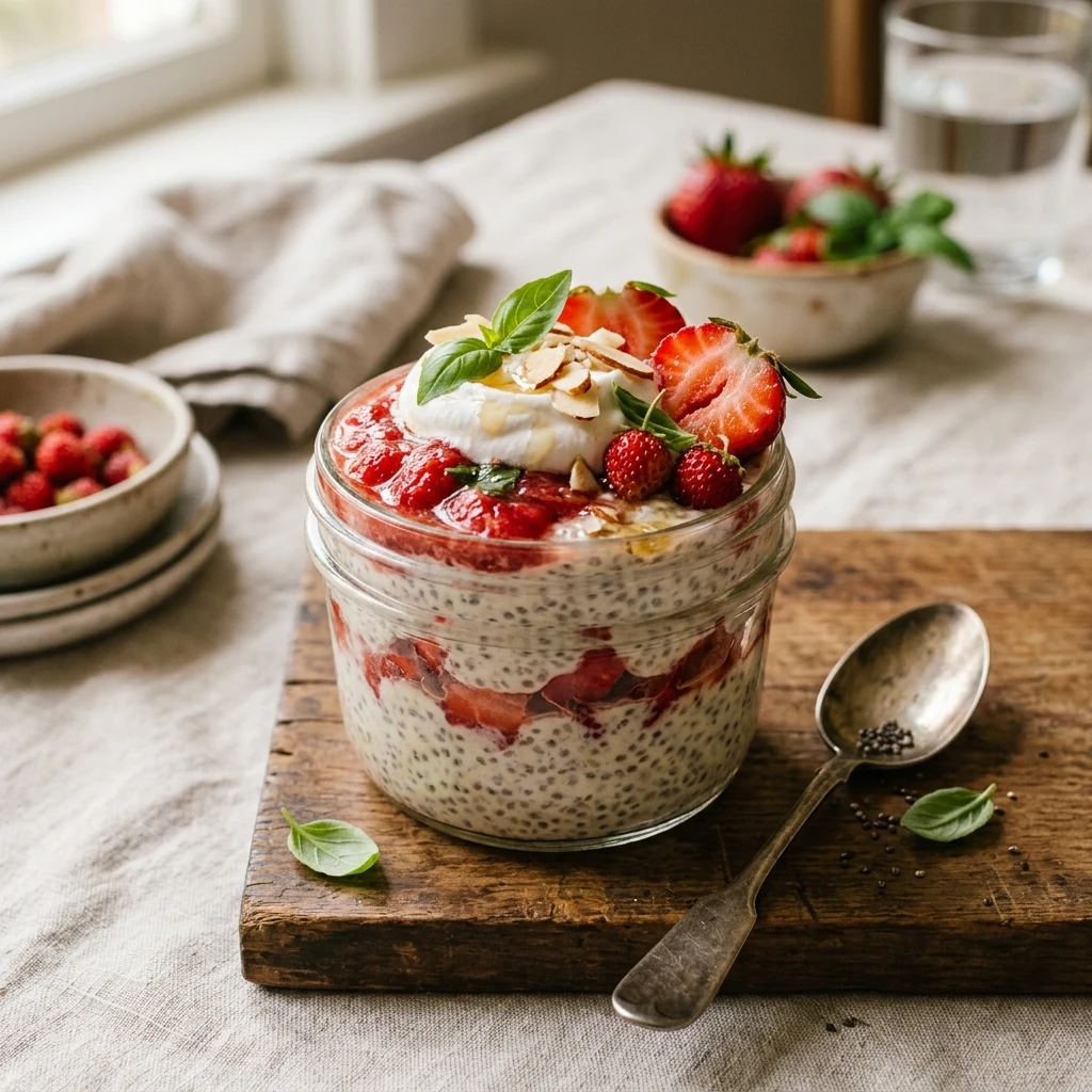 Strawberry Basil Chia Pudding