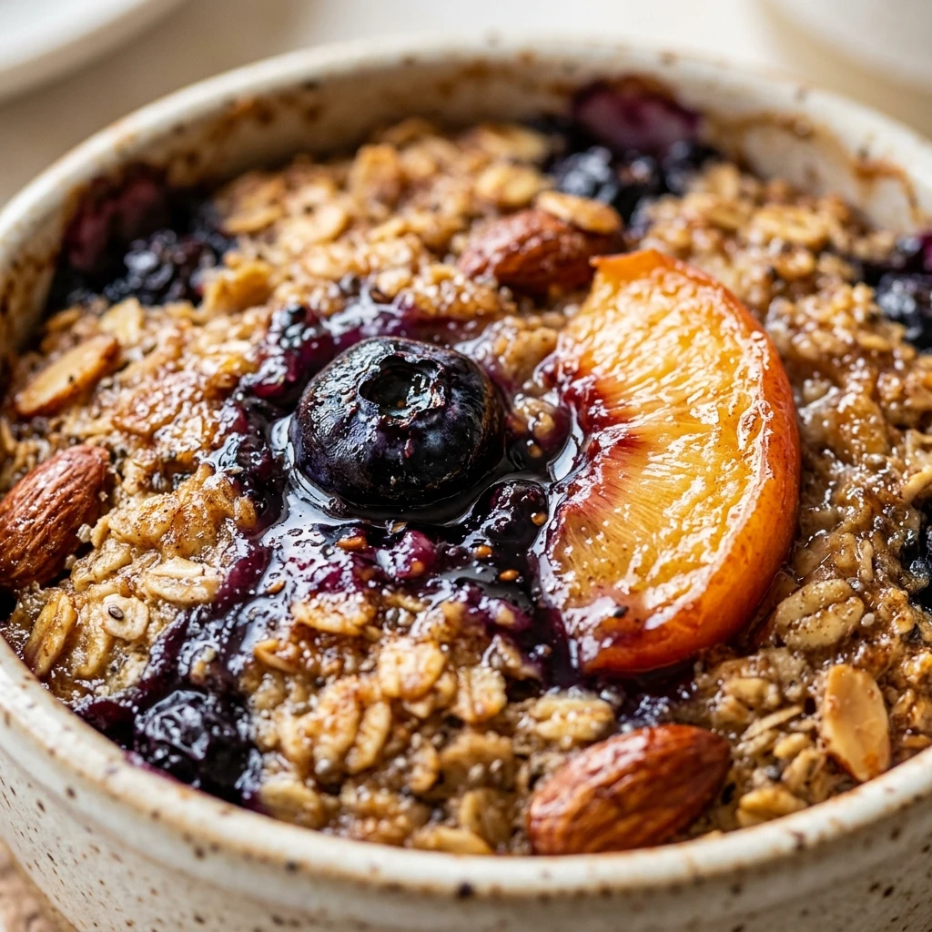 Blueberry Peach Baked Oats