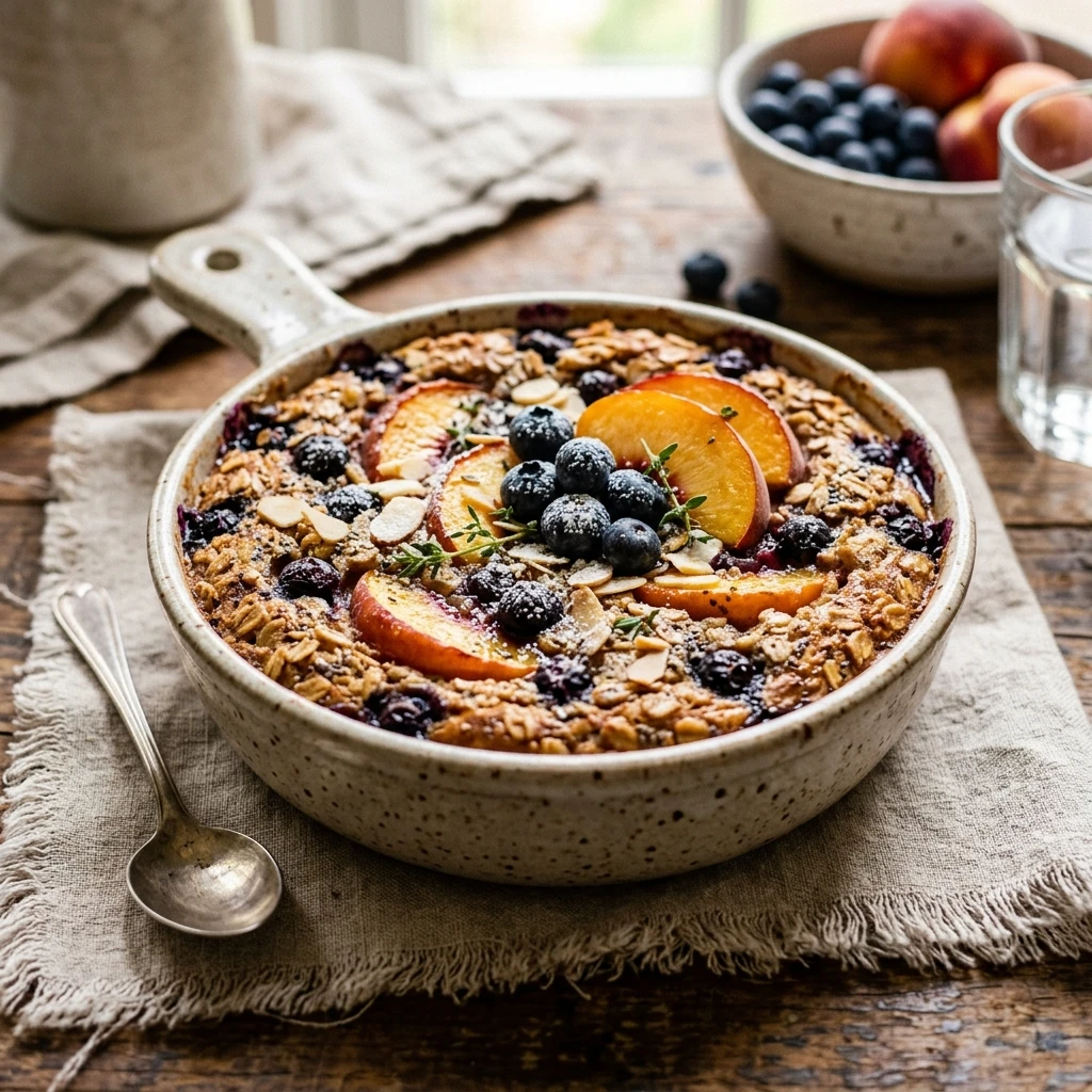 Blueberry Peach Baked Oats