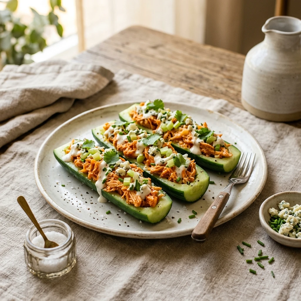 Buffalo Chicken Cucumber Boats