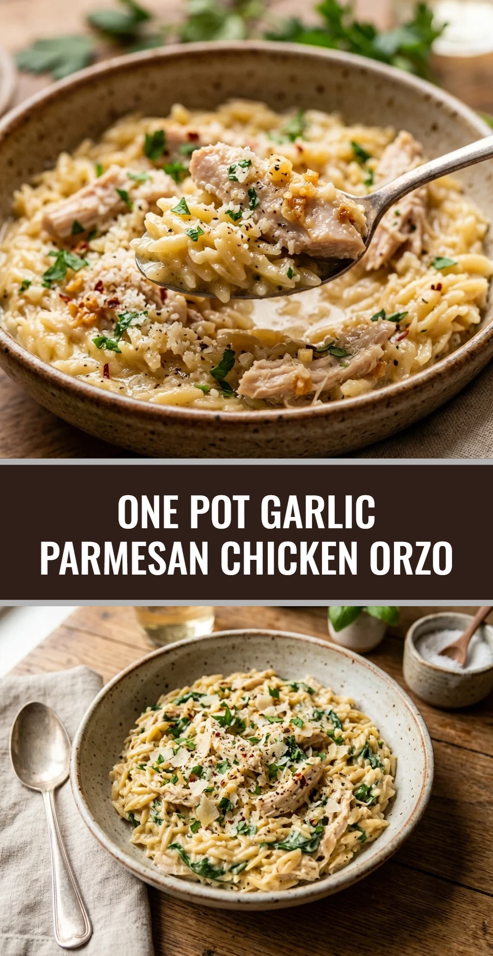 One Pot Garlic Parmesan Chicken Orzo