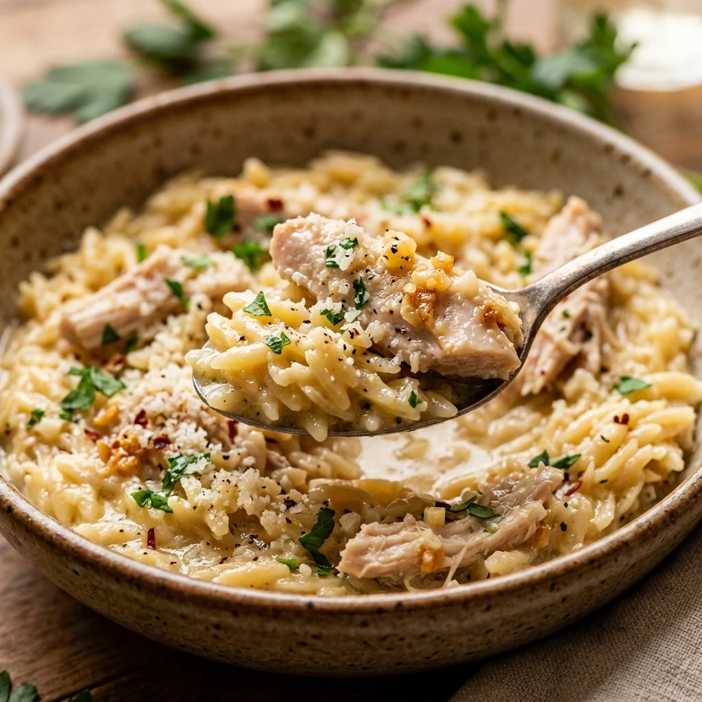One Pot Garlic Parmesan Chicken Orzo