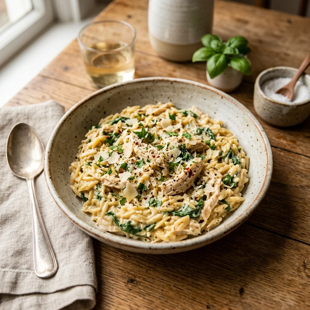 One Pot Garlic Parmesan Chicken Orzo
