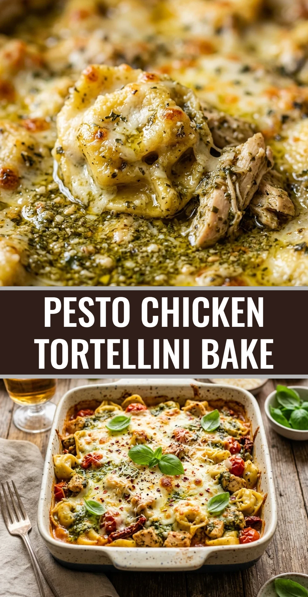 Pesto Chicken Tortellini Bake