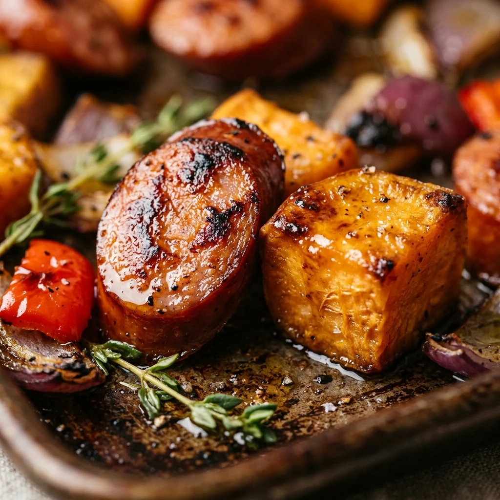 Sheet Pan Sausage And Sweet Potatoes